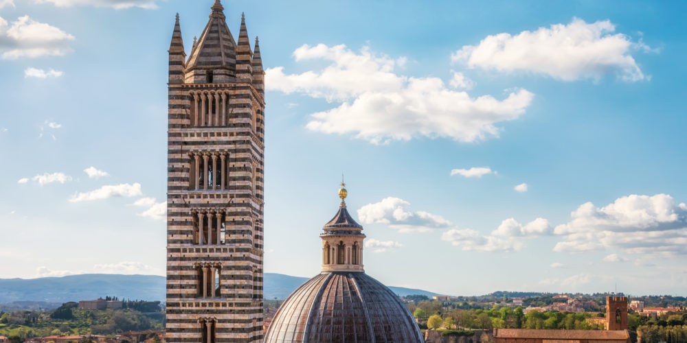 Aerial view over Siena Cathedral, Tuscany region, Italy